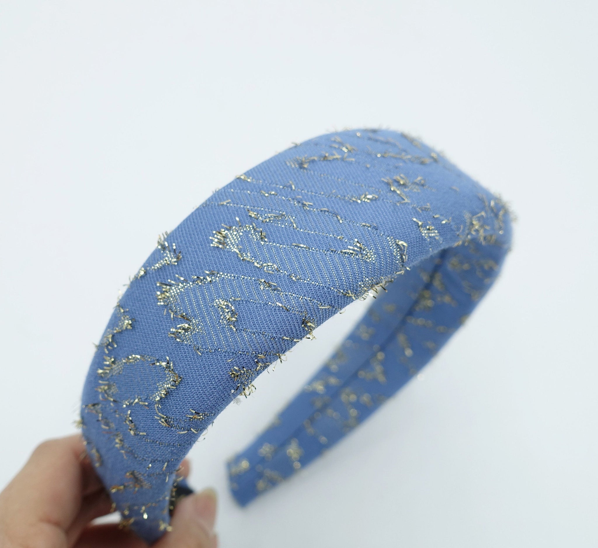 veryshine.com Headband Blue golden metallic irregular pattern padded headband stylish women hair accessory