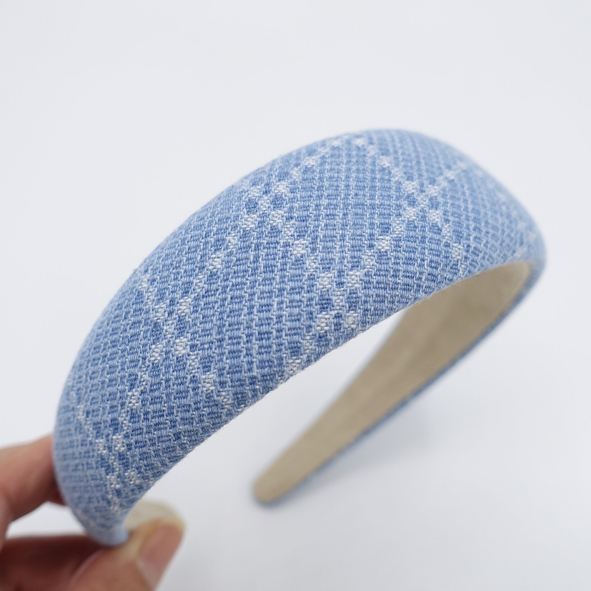 veryshine.com Headband Blue grid denim padded headband casual cotton hairband for women