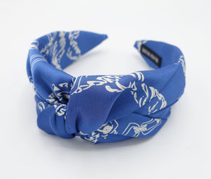 veryshine.com Headband Blue satin chain print headband front satin cross twist hairband luxury hair accessory for women