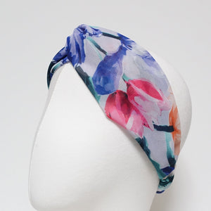veryshine.com Headband Blue violet chiffon brilliant color flower headband front cross twist elastic hairband woman hair accessory