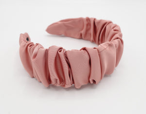 veryshine.com Headband Blush pink satin ruched headband solid color pleats hairband classy hair accessory for woman