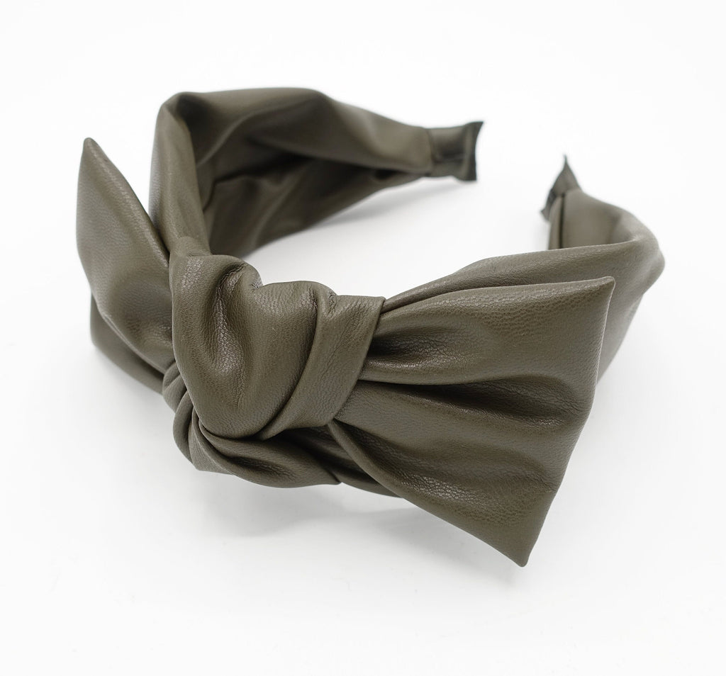 veryshine.com Headband Bow tie leather headband fall winter stylish hairband women hair accessories