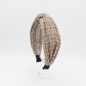 veryshine.com Headband Brown biege tweed cross headband  frayed pattern Fall Winter hairband women hair accessory