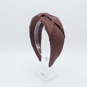 veryshine.com Headband Brown Linen blend headband front cross twist hairband solid hair accessory for women