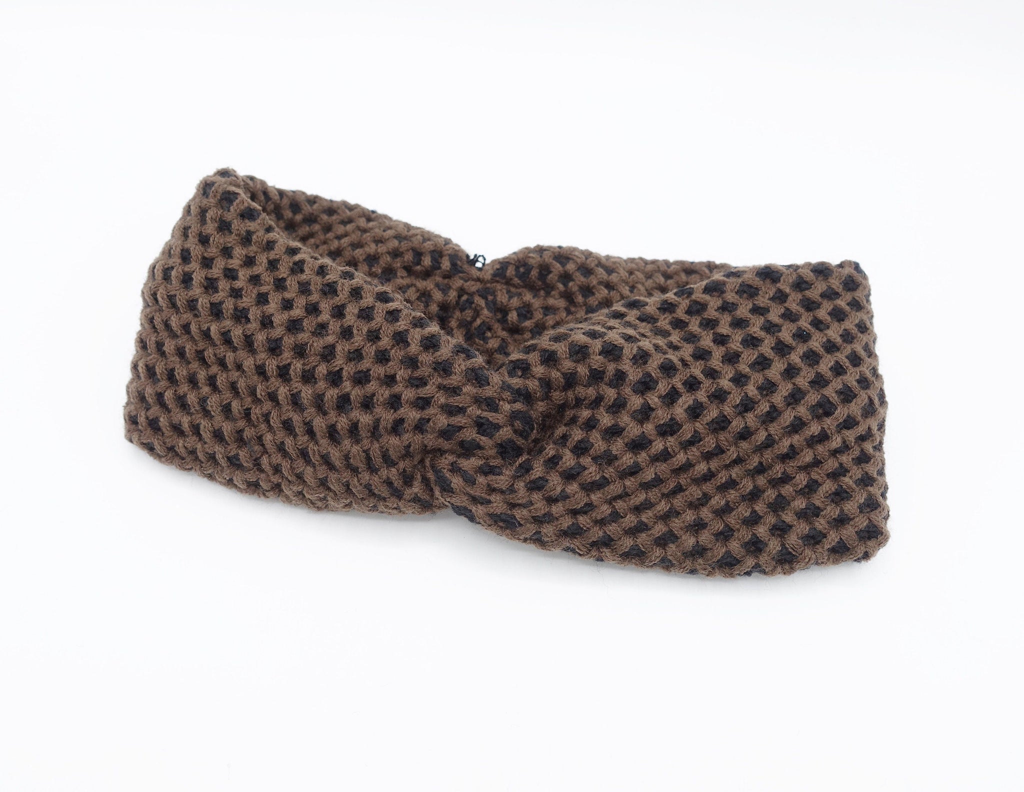 veryshine.com Headband Brown waffle knit headband two way turban hair accessory Fall Winter hair accessory for women