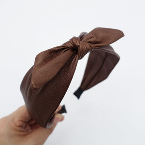 veryshine.com Headband Brown wired bow knot headband faux leather hairband women hair accessories
