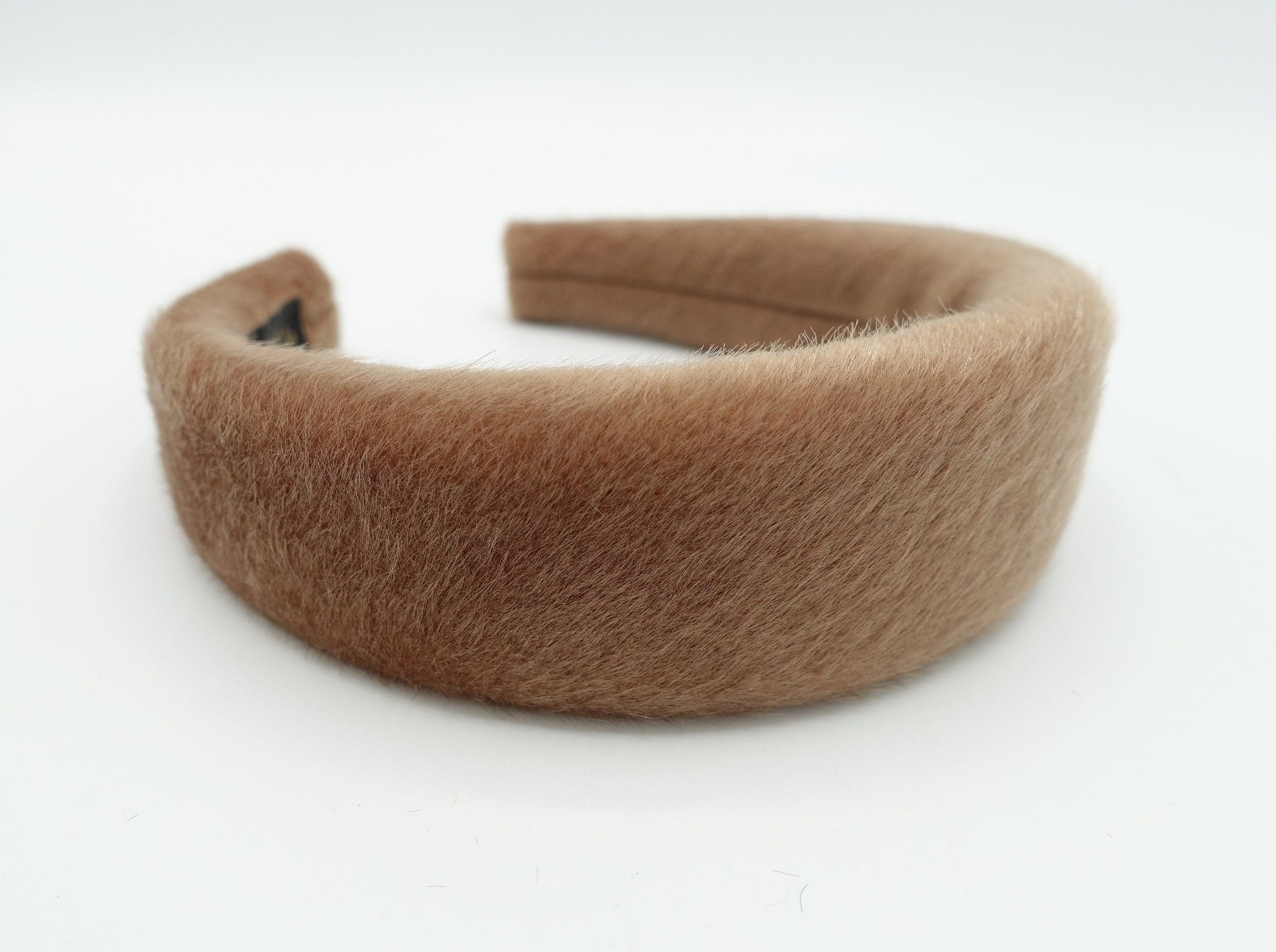 veryshine.com Headband Camel fabric fur headband padded imitated calf fur leather hairband Fall Winter hair accessory for women
