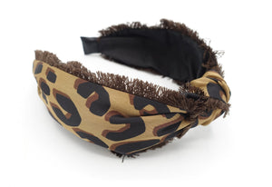 veryshine.com Headband Camel leopard print fringe trim headband tassel hairband top knot hair accessory for women