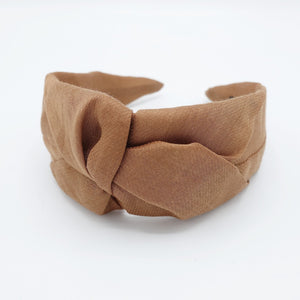 veryshine.com Headband Camel Linen blend headband front cross twist hairband solid hair accessory for women