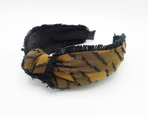 veryshine.com Headband Caramel frayed fabric fringe trim headband tassel hairband top knot hair accessory for women