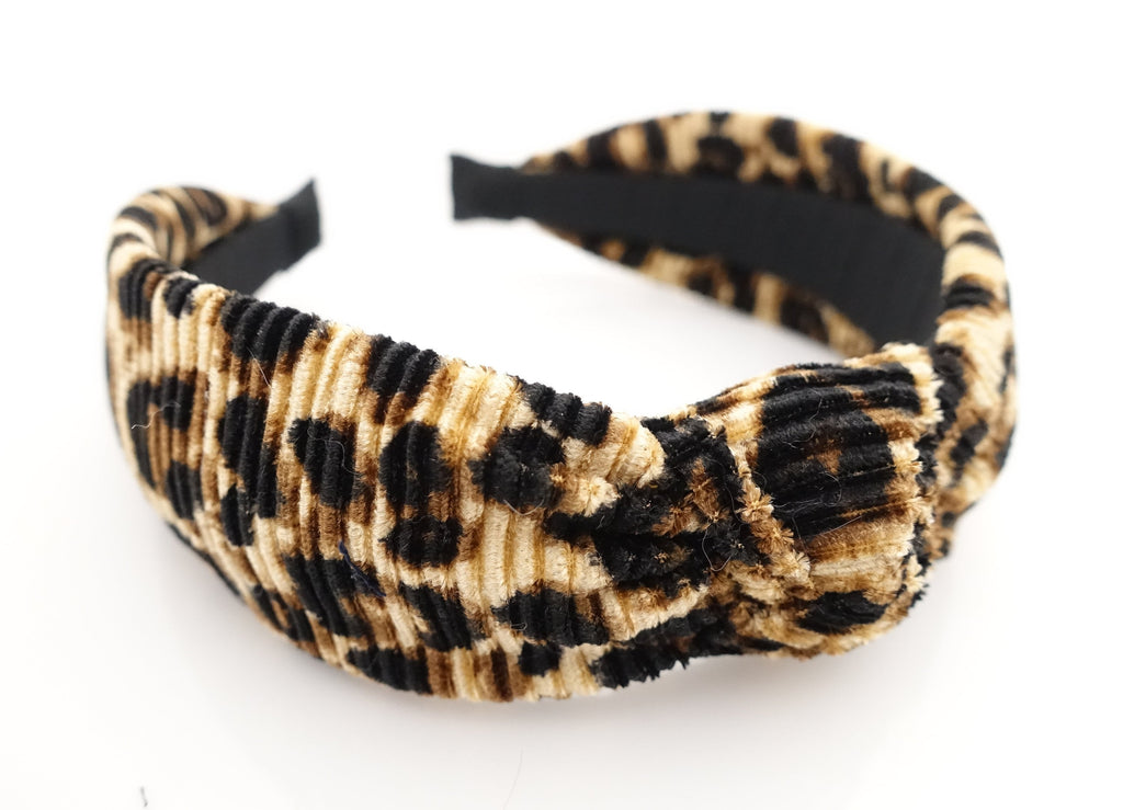 veryshine.com Headband Caramel pleated leopard print hairband fashion women top knot headband