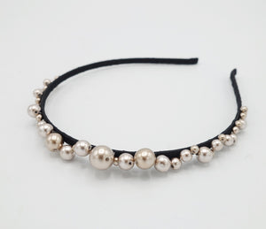 veryshine.com Headband Champagne beige zigzag pearl threaded thin headband elegant women hairband