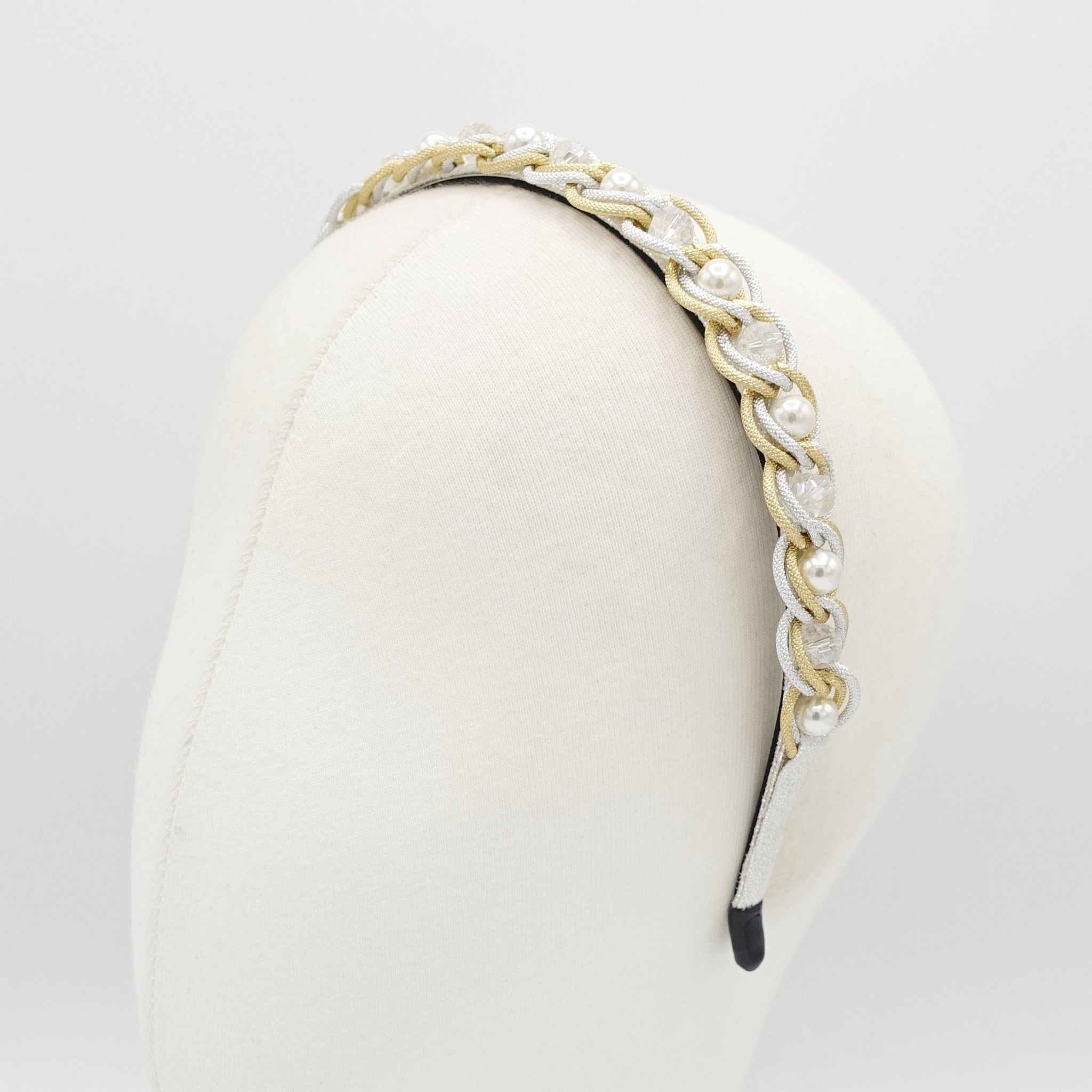 veryshine.com Headband Clear pearl glass beads embellished chain headband thin hairband hair accessory for women