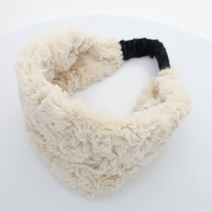 veryshine.com Headband Cream beige Fabric Fur fashion headband Winter Fashion Hair turban Elastic Headband for Women