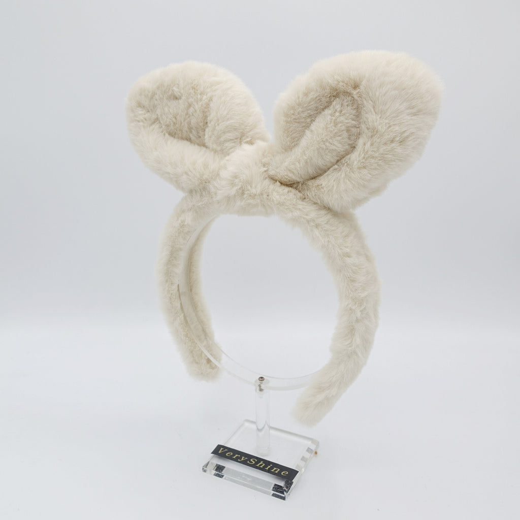 veryshine.com Headband Cream white bunny headband fabric fur hairband for Moms and Kids