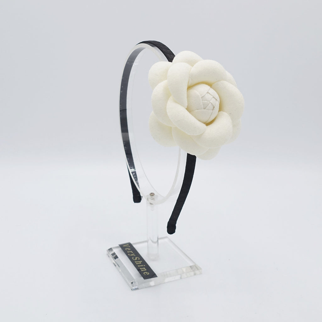 veryshine.com Headband Cream white camellia headband woolen flower thin hairband for women