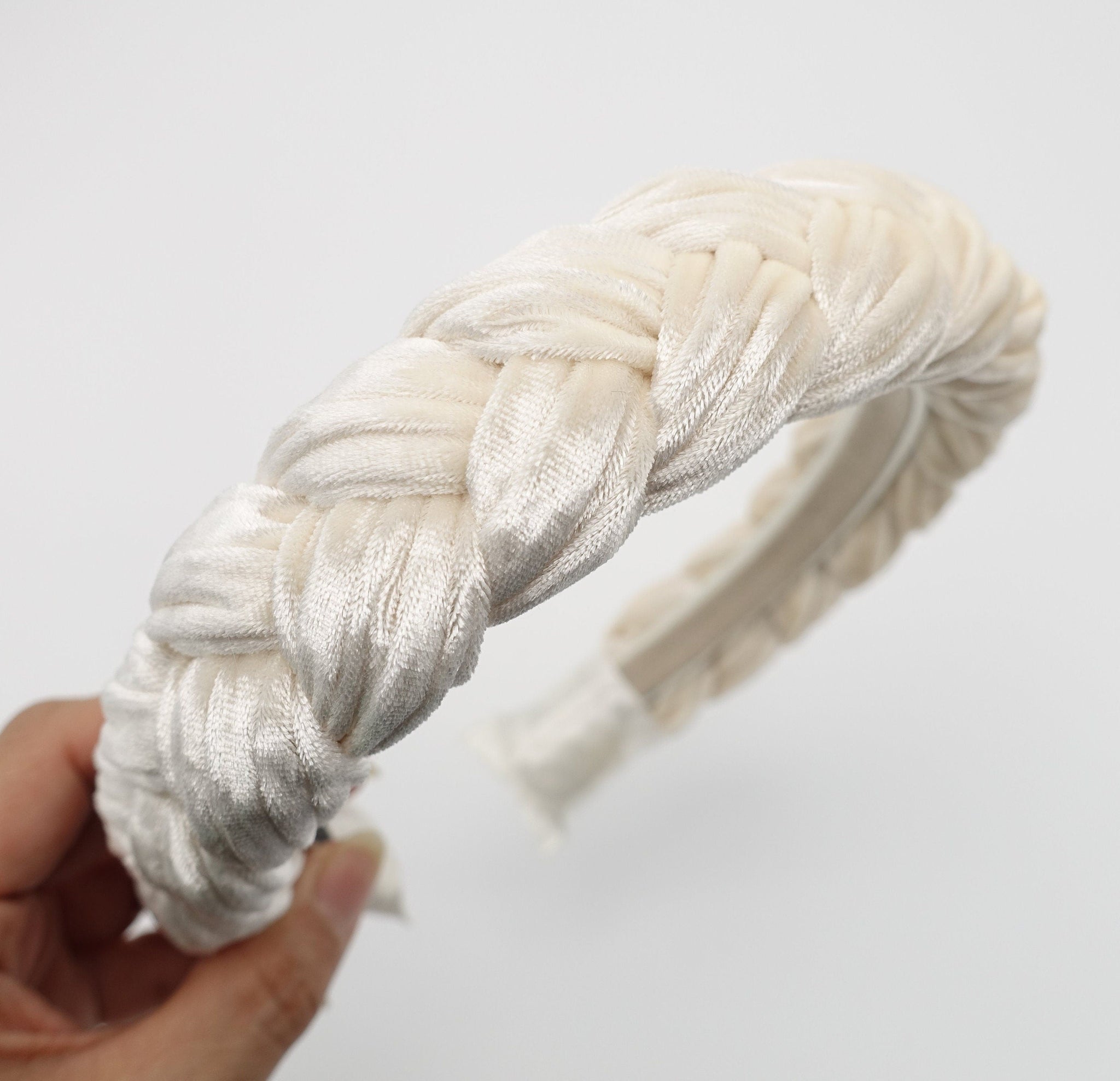 cream white velvet braided headband 