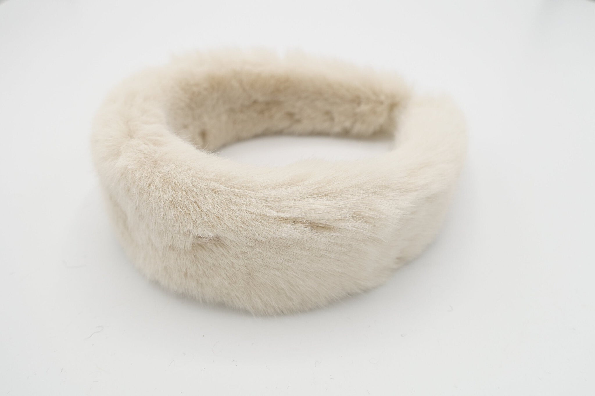 veryshine.com Headband Cream white fabric fur headband faux fur hairband women Fall Winter hair accessories