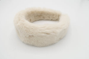 veryshine.com Headband Cream white fabric fur headband faux fur hairband women Fall Winter hair accessories