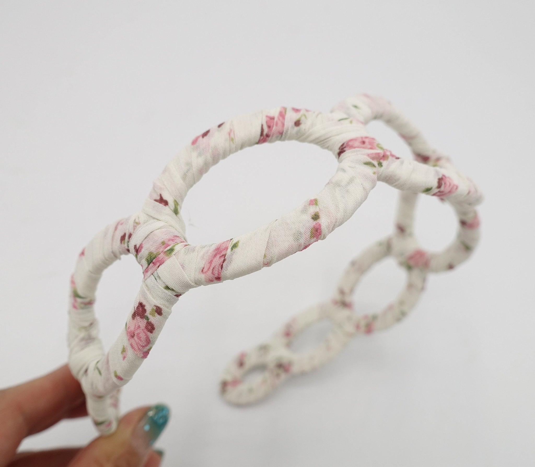 veryshine.com Headband Cream white floral fabric wrap elliptical headband casual hair accessory for women
