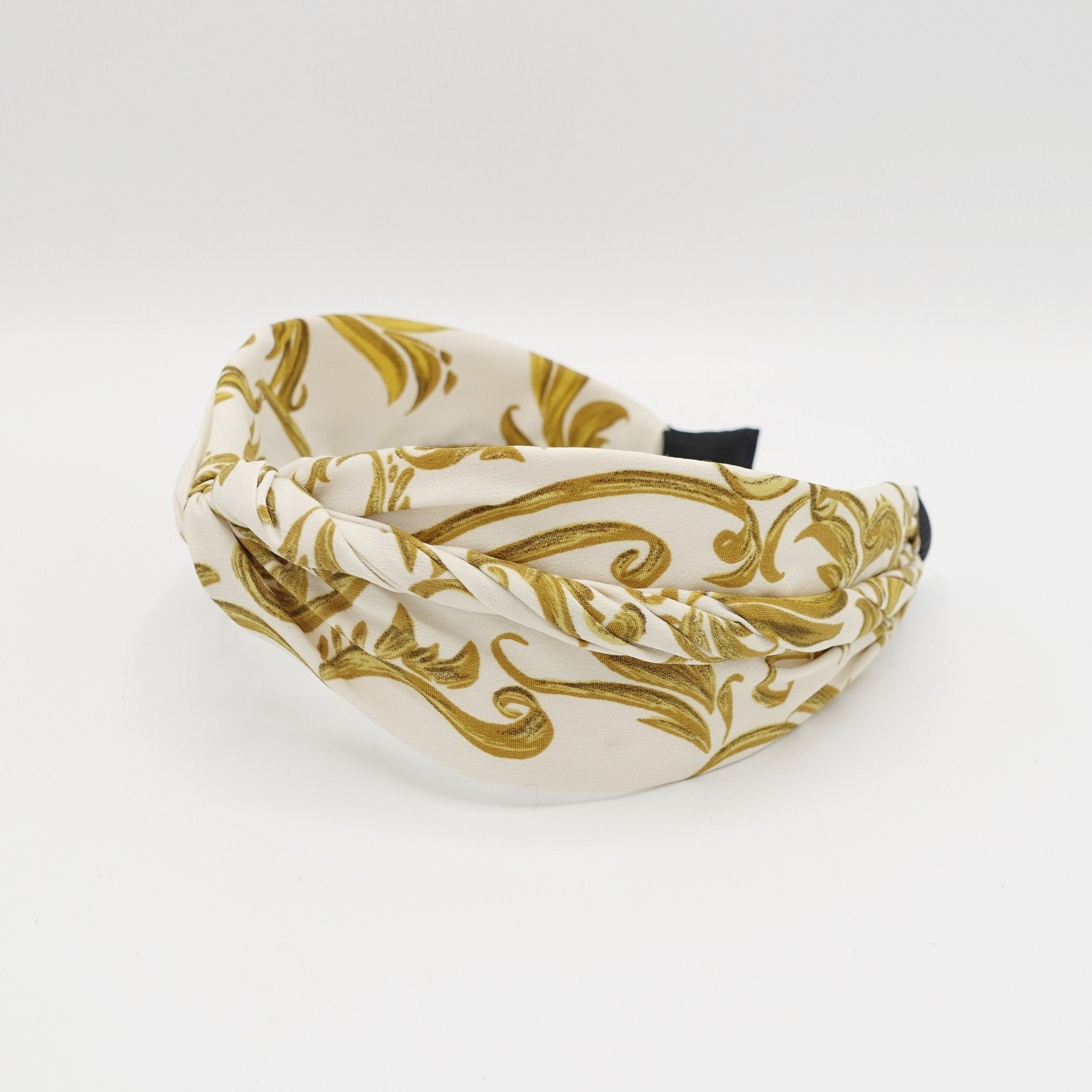 veryshine.com Headband Cream white golden baroque print cross headband stylish hair accessory for women