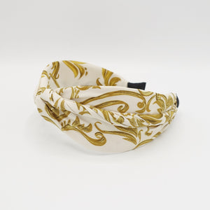 veryshine.com Headband Cream white golden baroque print cross headband stylish hair accessory for women