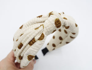 veryshine.com Headband Cream white velvet polka dot top knot headband woman hair accessory