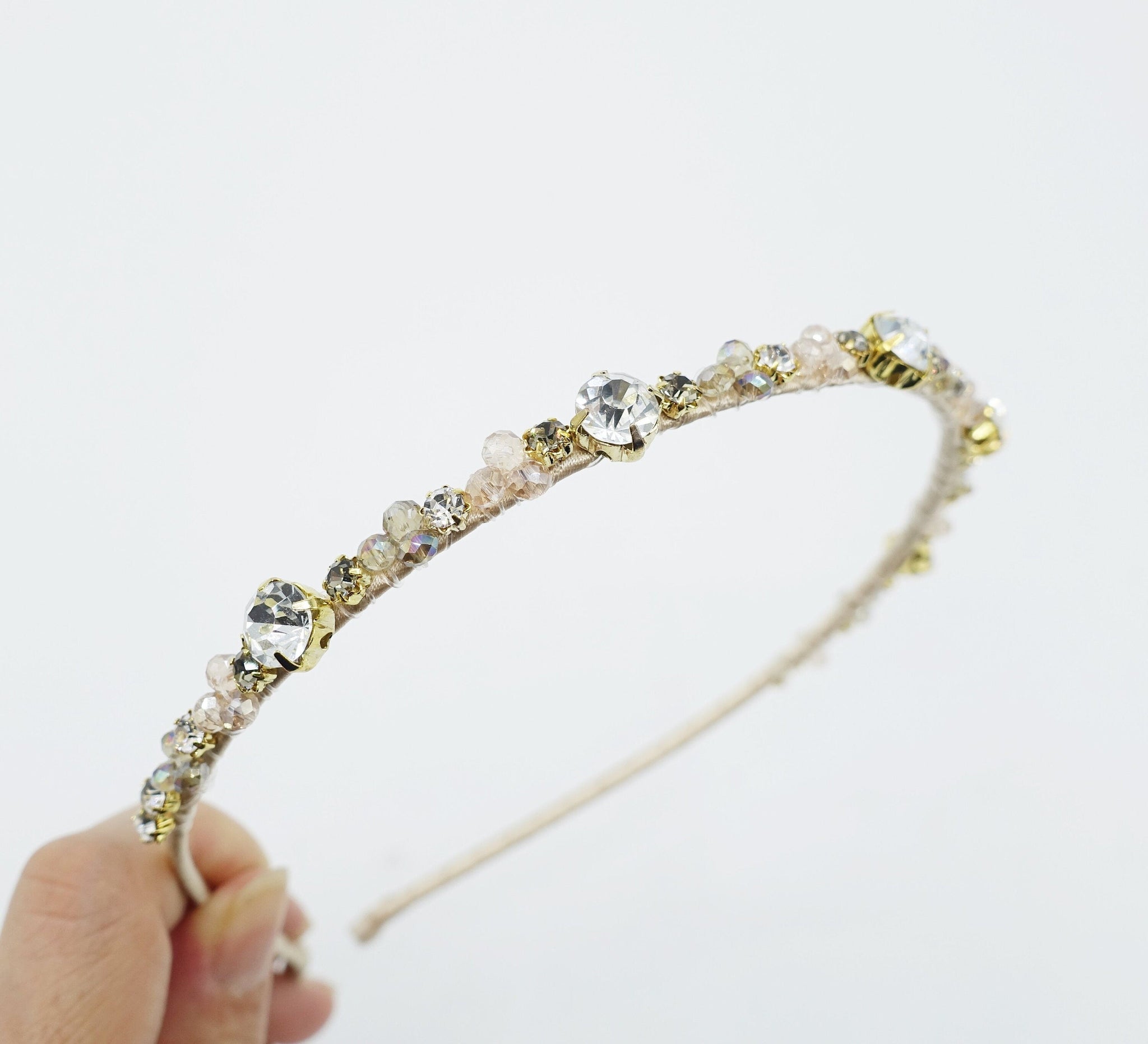 veryshine.com Headband Crystal glass rhinestone headband beads beaded thin headband women hair accessory