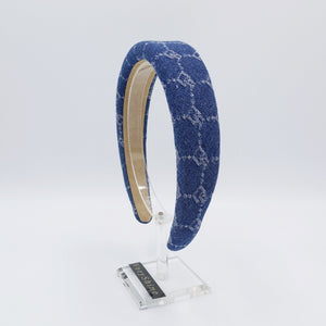 veryshine.com Headband Dark blue chain print denim padded headband casual cotton hairband for women