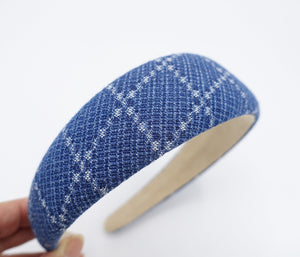 veryshine.com Headband Dark blue grid denim padded headband casual cotton hairband for women
