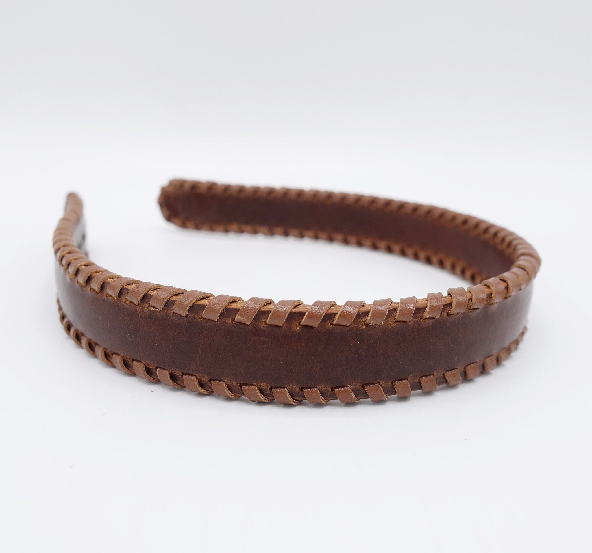 veryshine.com Headband Dark brown genuine leather headband, lace headband, edge headband for women