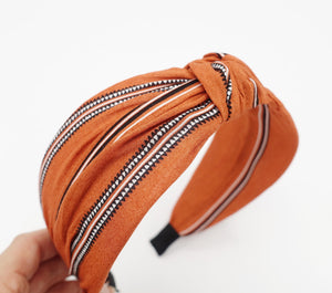 veryshine.com Headband Dark orange stripe print knotted headband crinkle fabric top knot hairband casual women hair accessory