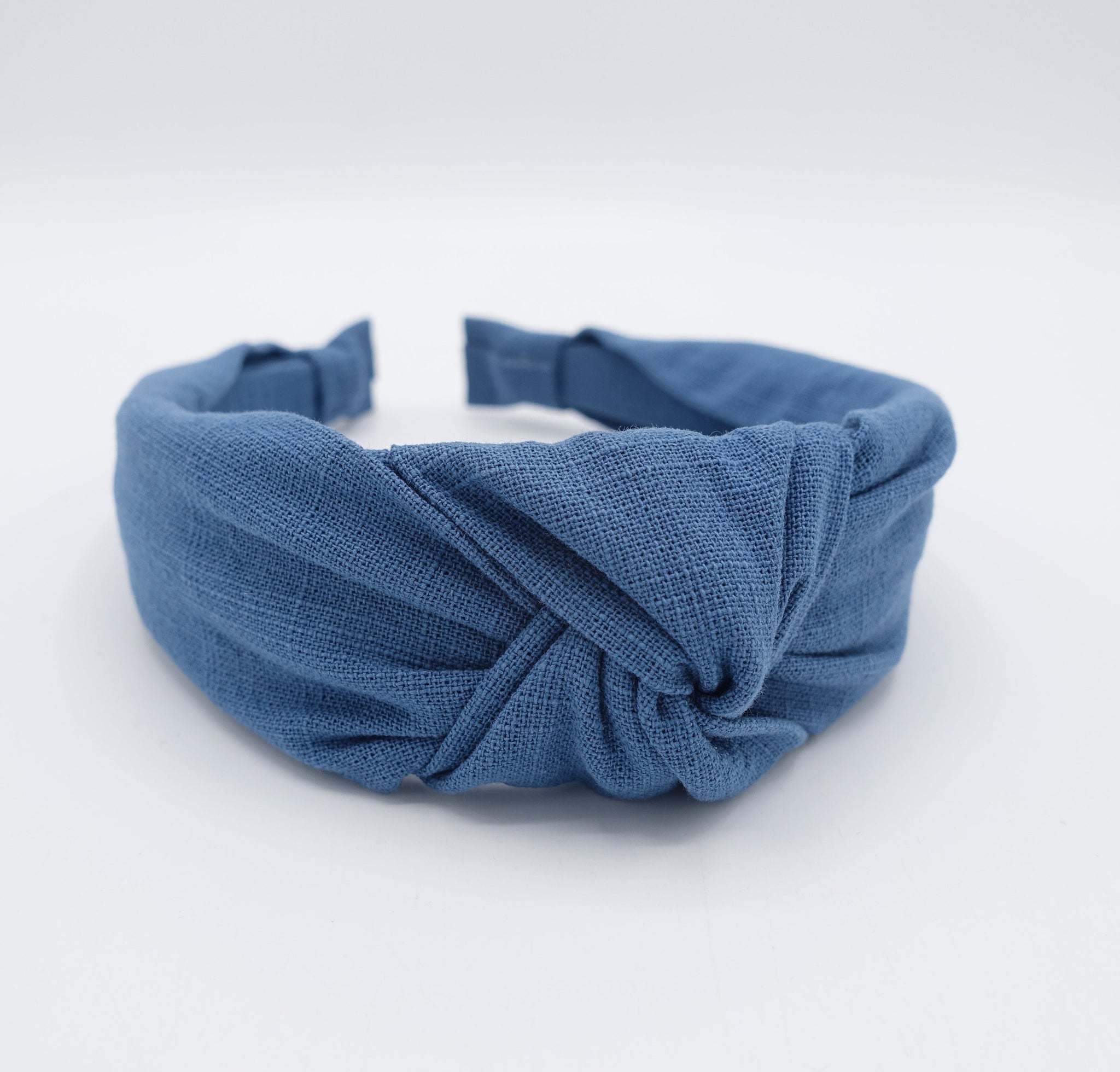 veryshine.com Headband Denim blue linen blend fabric top knot headband basic style hairband women hair accessory