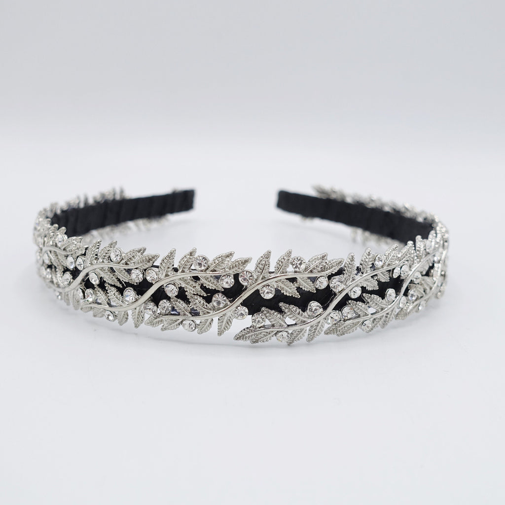 double branch headband laurel leaves metal thin headband display picture 3