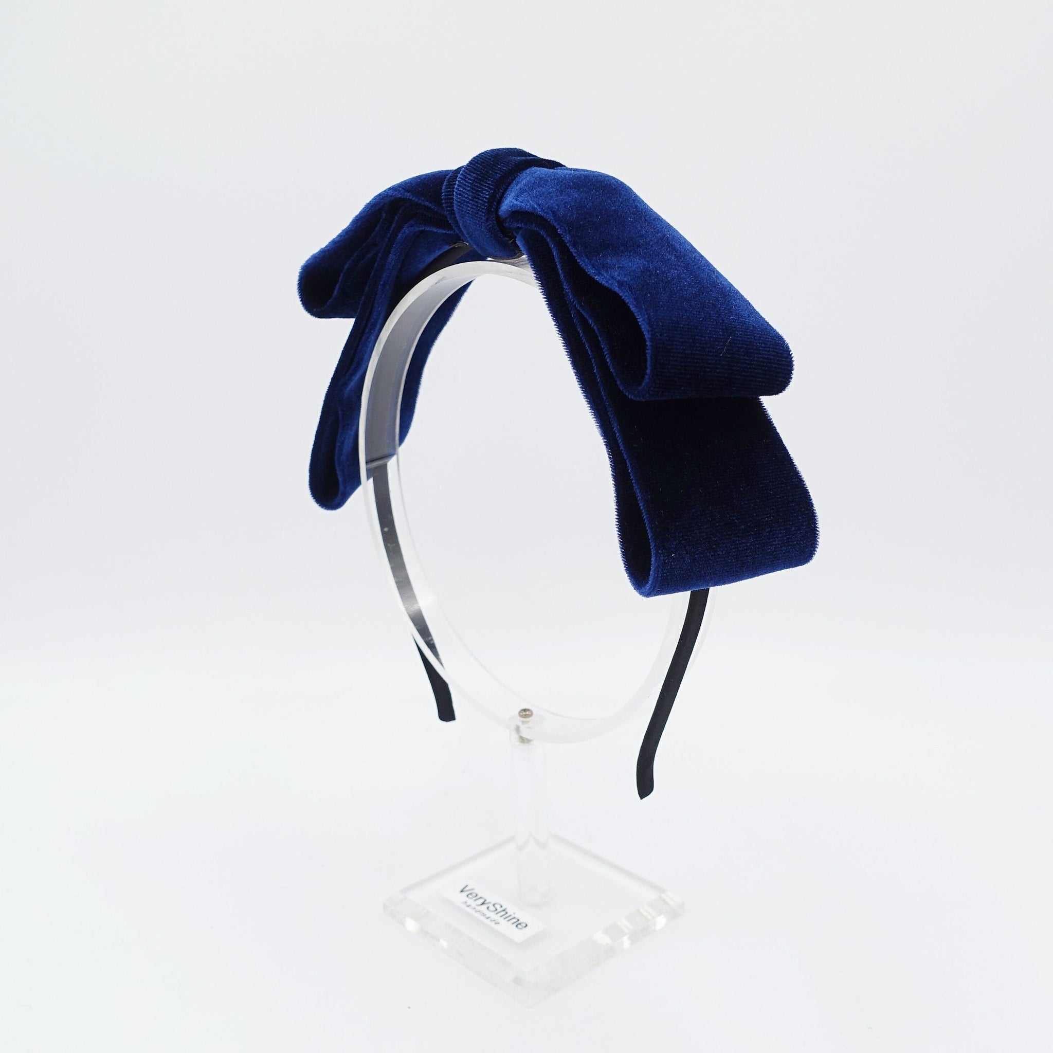 veryshine.com Headband Double navy velvet loop bow headband thin hairband women hair accessory