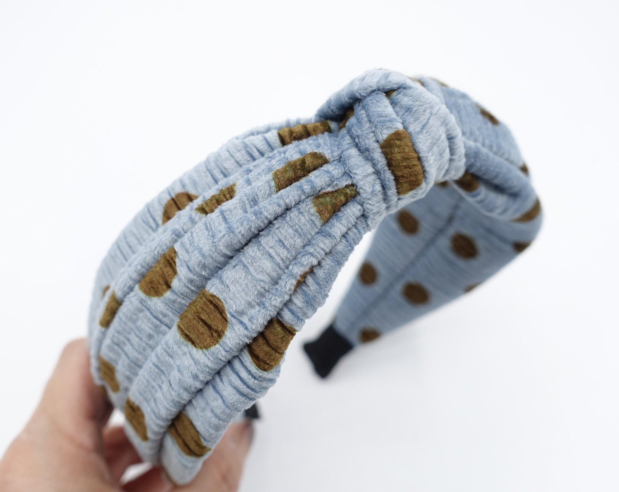 veryshine.com Headband Dusty blue velvet polka dot top knot headband woman hair accessory