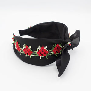 veryshine.com Headband embroidery flower headband black chiffon bow knot hairband women hair accessory