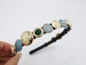 veryshine.com Headband Emerald golden button rhinestone embellished thin headband luxury style hairband for women