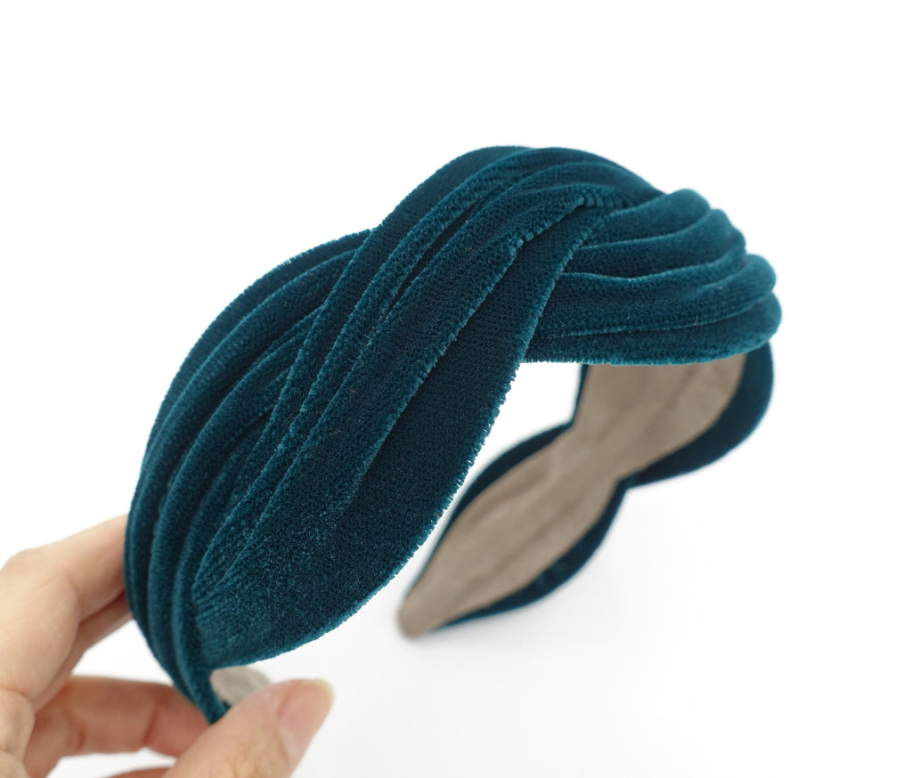 veryshine.com Headband Emerald green velvet wave headband cross hairband for women