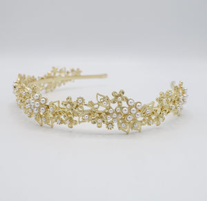 veryshine.com Headband Gold pearl petal metal thin headband flower event hair accessory for women