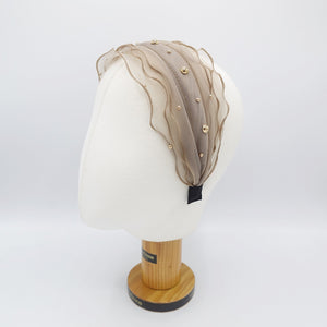 veryshine.com Headband golden ball embellished triple lettuce hem headband organdy hairband mesh hair accessory for women