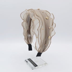 veryshine.com Headband golden ball embellished triple lettuce hem headband organdy hairband mesh hair accessory for women