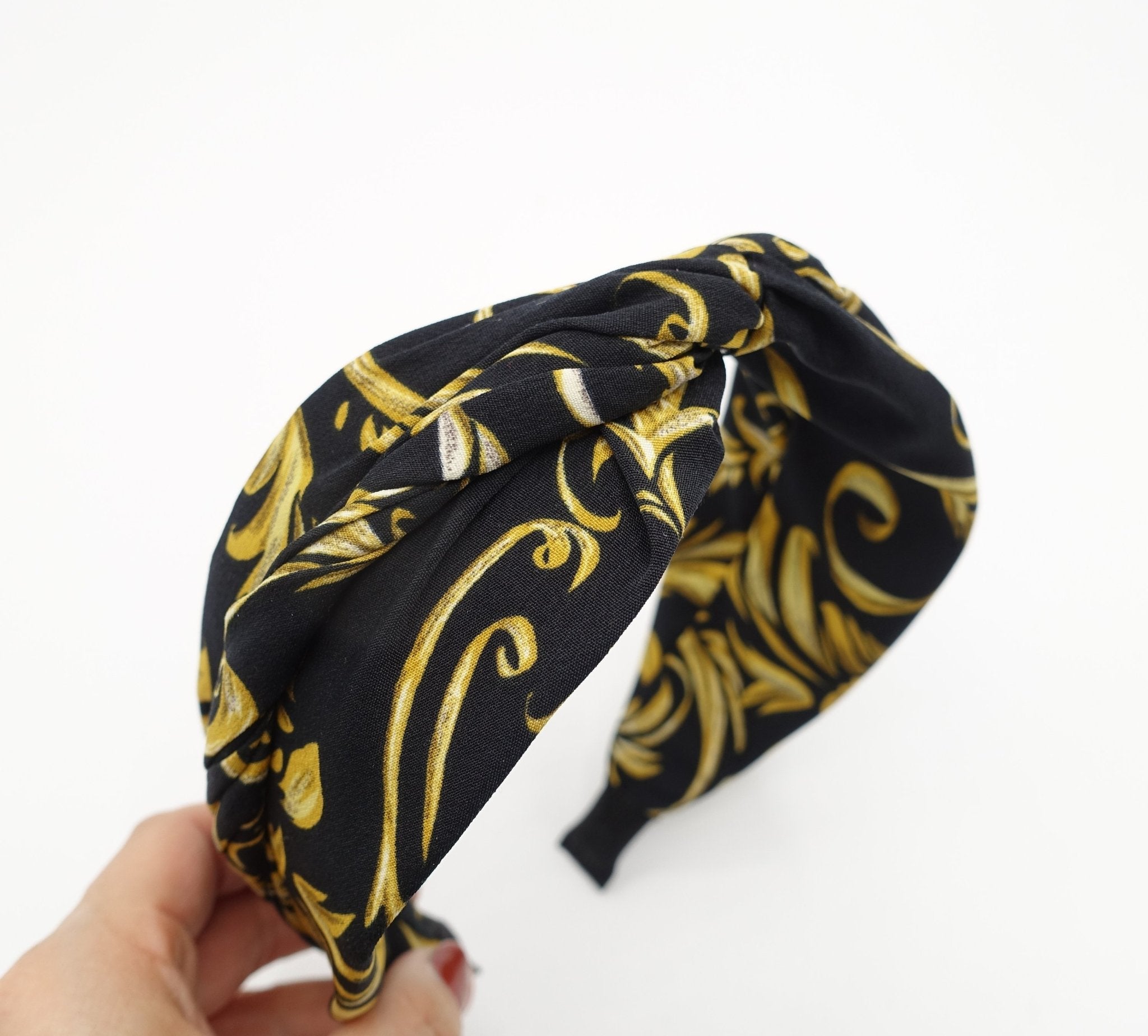veryshine.com Headband golden baroque print cross headband stylish hair accessory for women