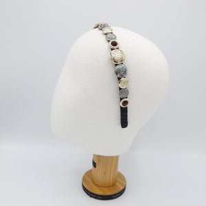 veryshine.com Headband golden button rhinestone embellished thin headband luxury style hairband for women
