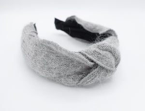 veryshine.com Headband Gray angora top knot headband winter hair accessory for women