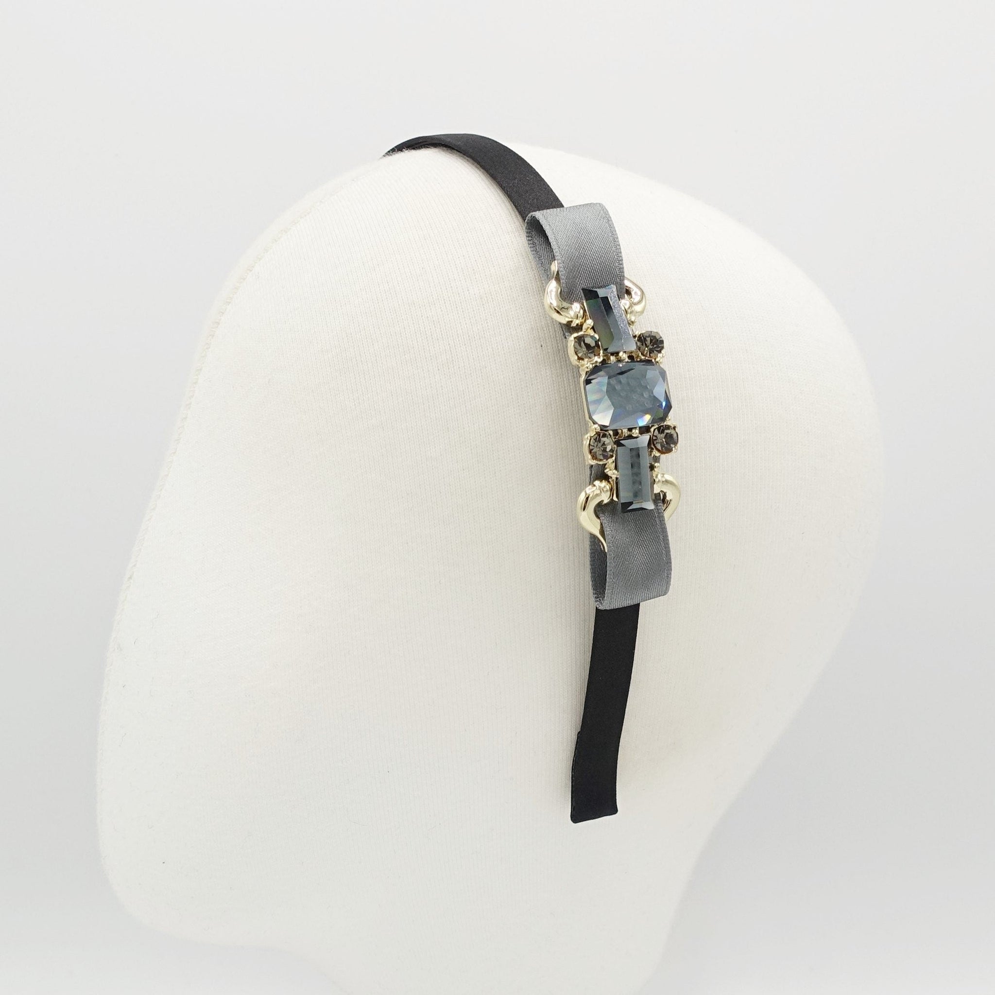 veryshine.com Headband Gray chain buckle headband glass rhinestone embellished thin headband women hair accessory