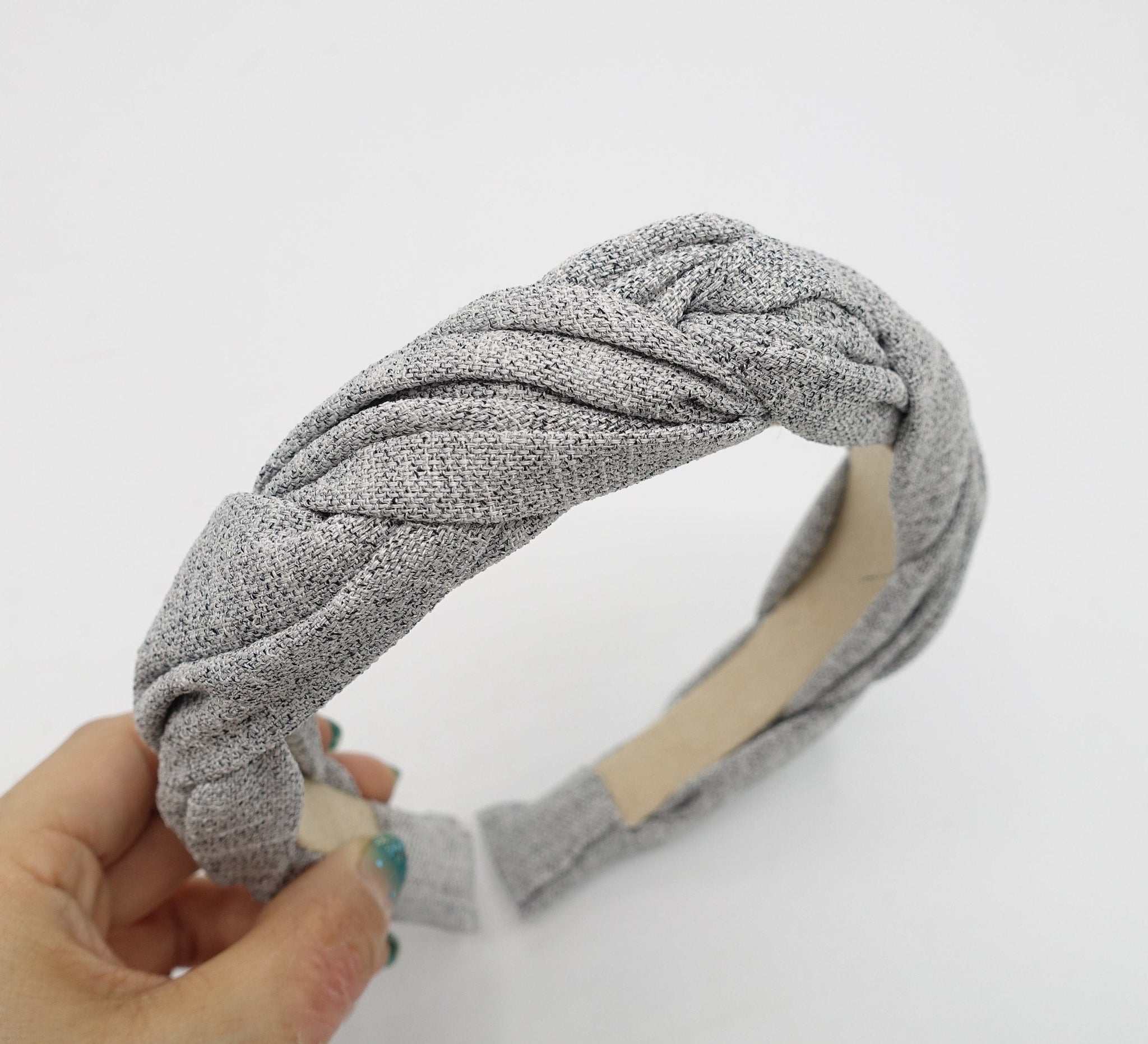 veryshine.com Headband Gray cross 2 strand round braid imitated linen headband for women
