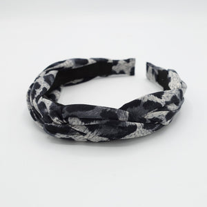 veryshine.com Headband Gray leopard print  print 2 strand crossed round braided headband for women