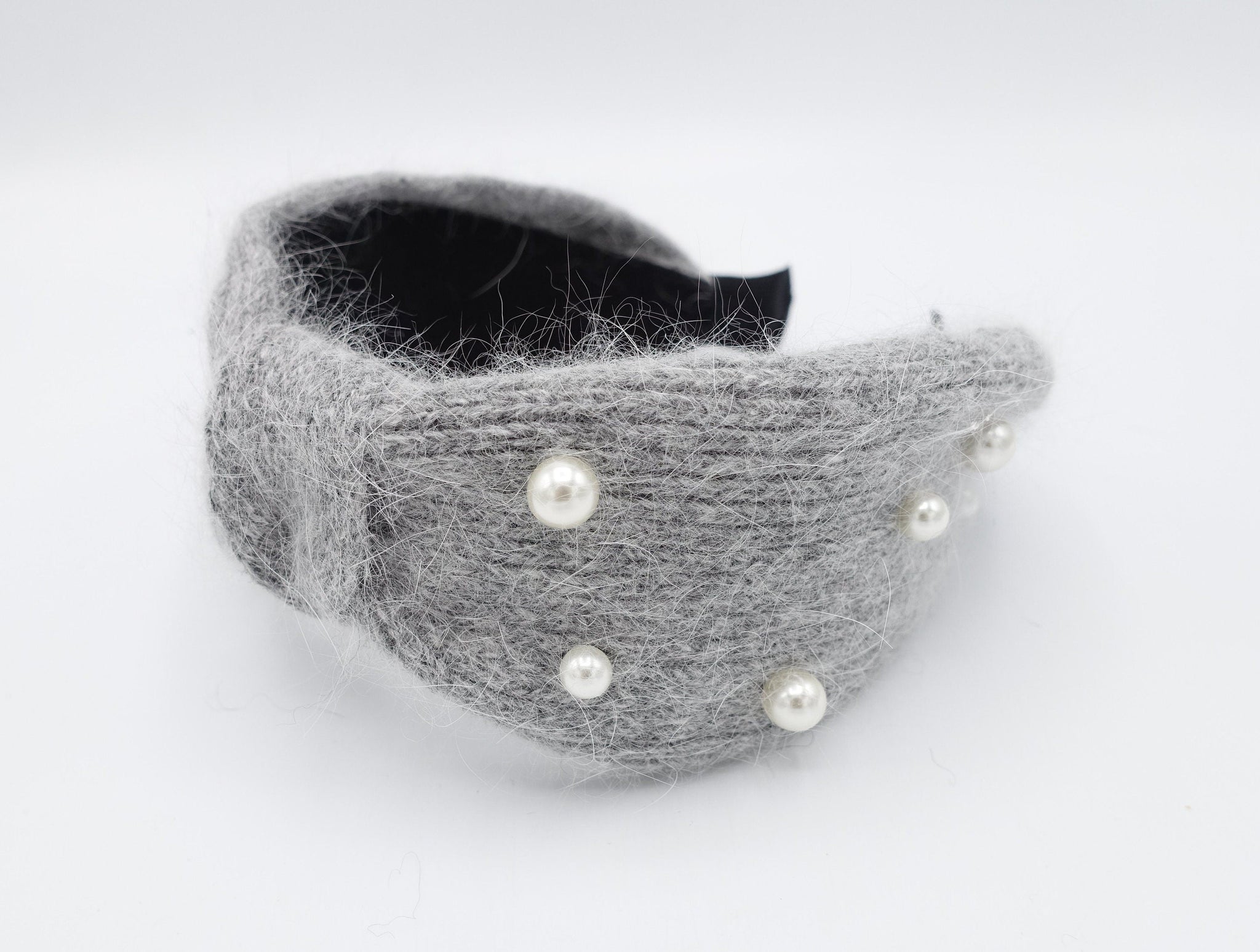 veryshine.com Headband Gray pearl angora knot headband hair accessory for women