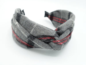 veryshine.com Headband Gray plaid check woolen headband cross twist hairband Fall Winter hair accessory for women